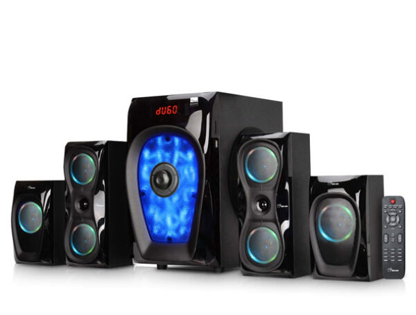 Xkye Series classic 4.1 Channel Home Theatre System � Bluetooth, USB,FM, SD, RCA Inputs,AUX, LED TV Supported 4 Inch Active Subwoofer, 3� Passive Radiator, Vivid Lights, Wireless Remote